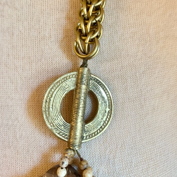 Sweet Olive Lightweight Coconut Shell and Brass Bib Necklace - Picture 2 of 6